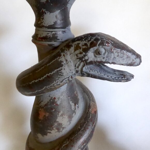 13.75” HOLIDAY BARN GOTHIC HALLOWEEN SERPENT COILED SNAKE CANDLE STICK HOLDERS - Picture 3 of 13